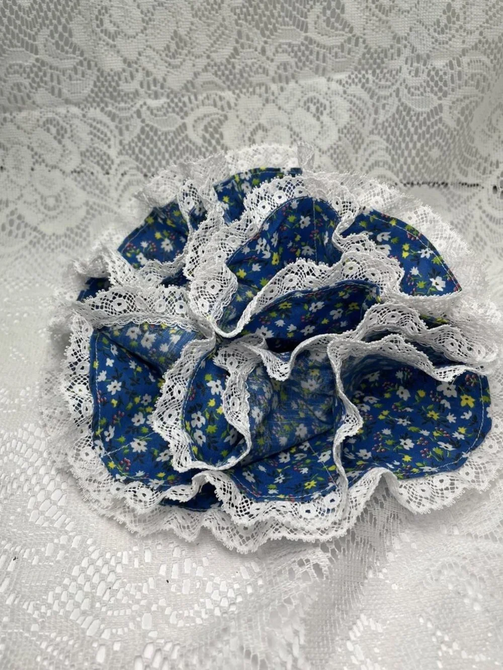 Vintage Print Fabric Egg Basket:  Handmade Country Farmhouse Decor Laced Cotton